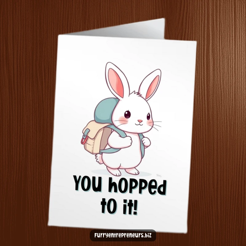 Free Printable Congratulations Card with a funny and curious rabbit explorer, ideal for celebrating achievements with a smile.