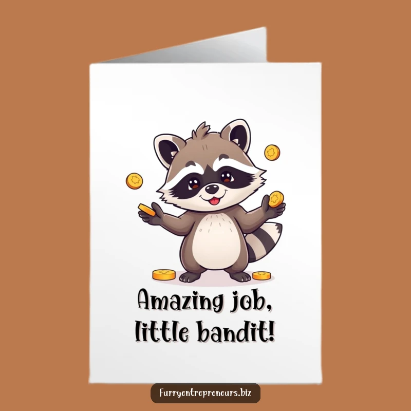 Free Printable Congrats Card: Raccoon's Lucky Coins, Funny Downloadable Success