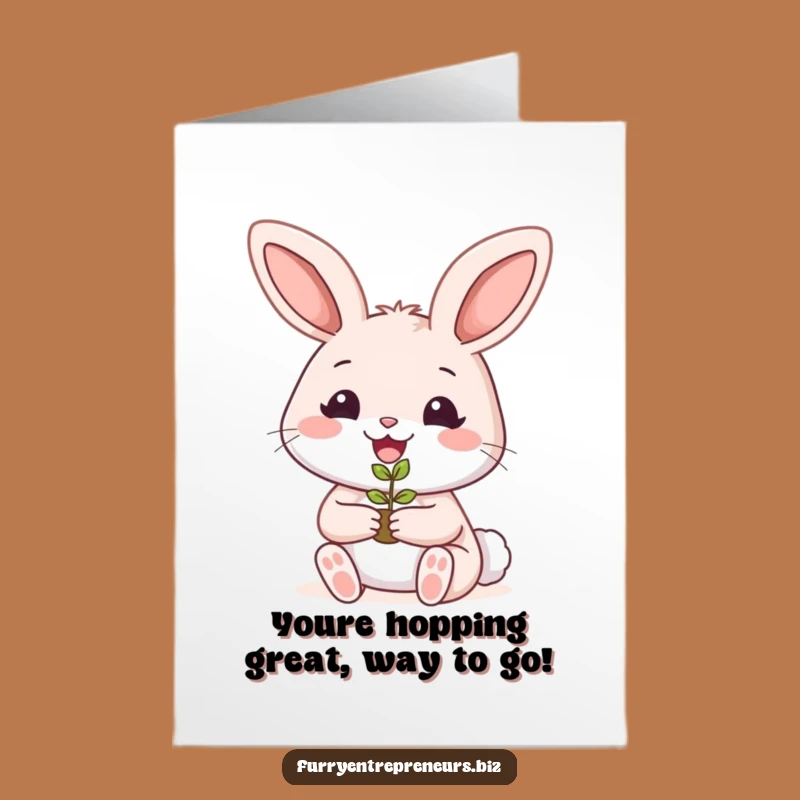 Free Printable Rabbit Congrats Card: Funny Seedling Growth Greeting Card Downloadable Gift