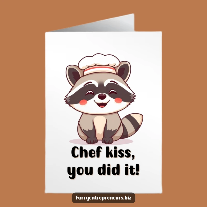 Free Printable Raccoon Chef Congrats Card: Culinary Cheers Downloadable Gift