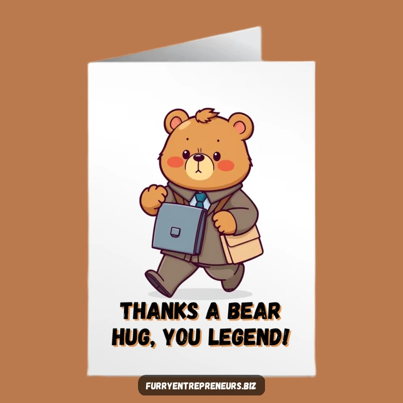 Free Printable Bear Thank You Card: Funny Power Walking Briefcase Printable Greeting Card Downloadable Gift