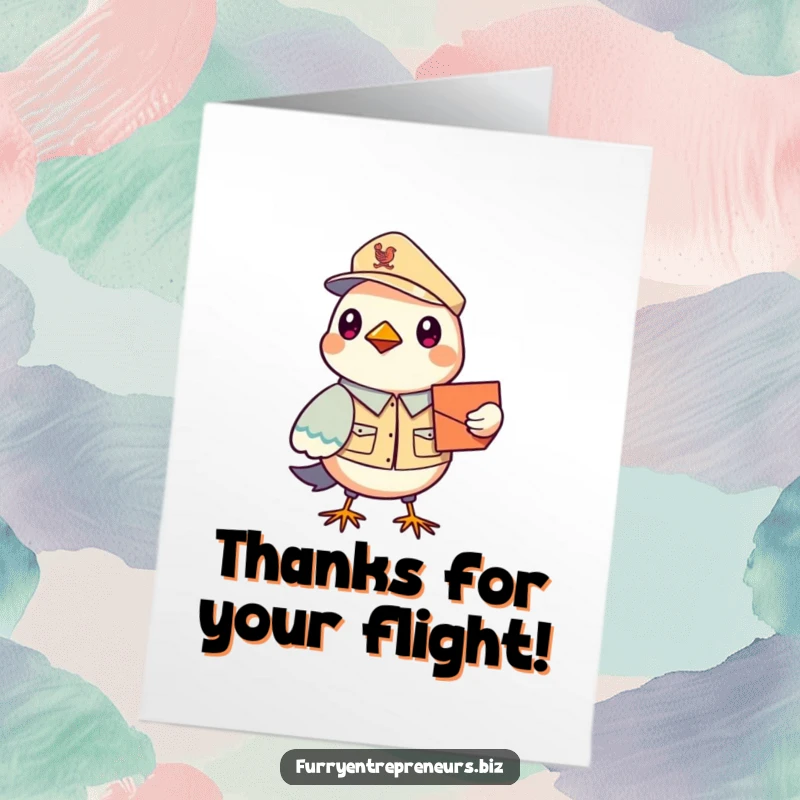 Funny Free Printable Bird Mailman Thank You Card, a diligent bird postal worker with a letter pouch, offering thanks with a wink.