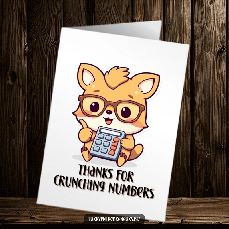 Funny Free Printable Thank You Card: Cheerful animal wearing glasses points at a tiny calculator, offering thanks for help.