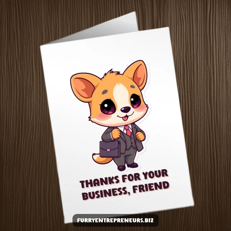Funny Free Printable Thank You Card: A cute animal in a business suit holds a briefcase, a professional thank you.