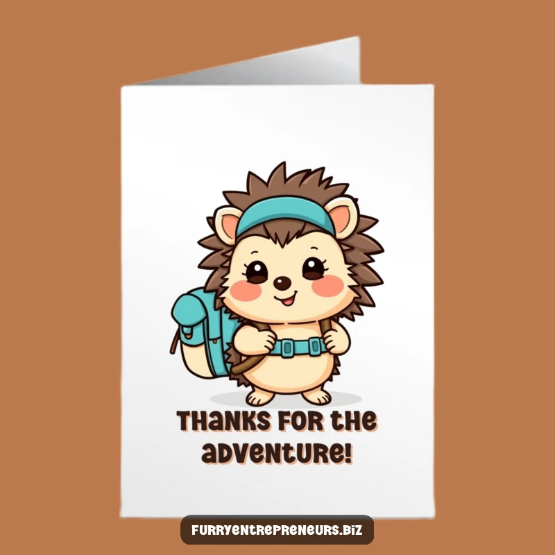 Free Printable Thank You Card: Grateful Hedgehog Hiker Sending Thanks