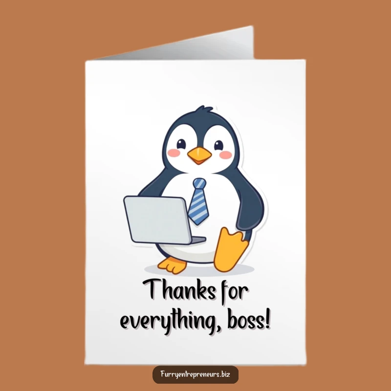 Free Printable Thank You Card: Penguin with Laptop Thanks Funny Downloadable Gift