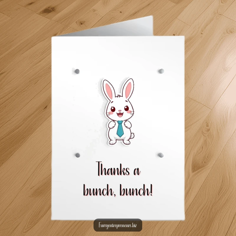 Funny Free Printable thank you card, a rabbit presenter on a whiteboard expresses thanks, great for DIY gifting.