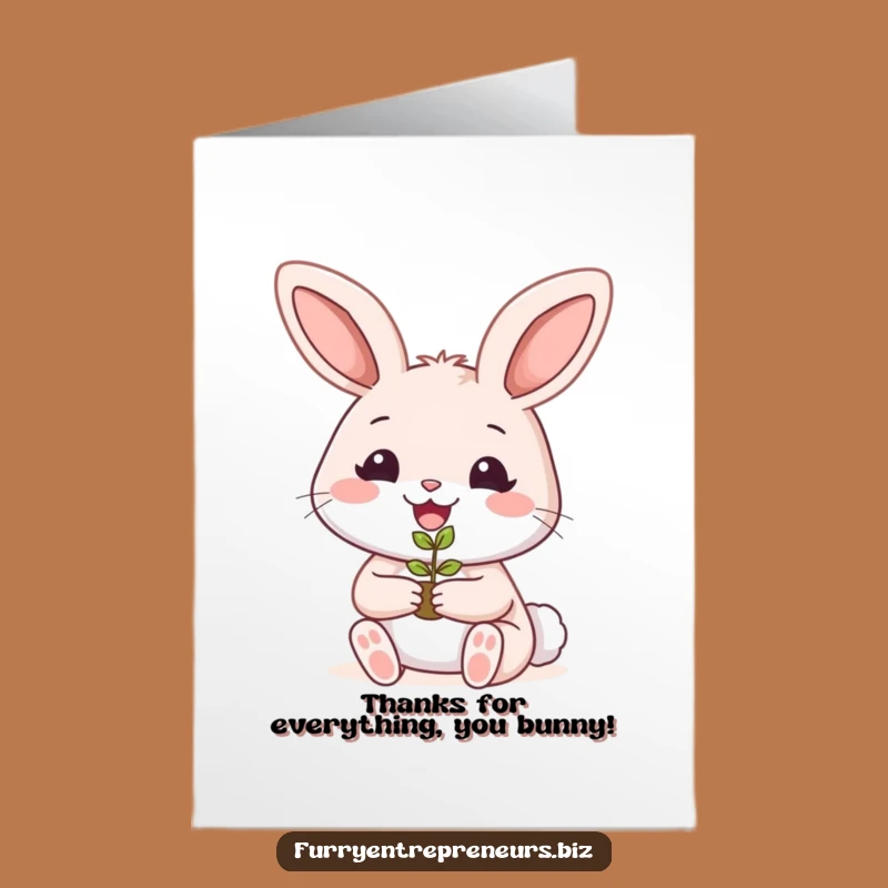 Free Printable Rabbit Thank You Card: Funny Seedling Care Greeting Card Downloadable Gift
