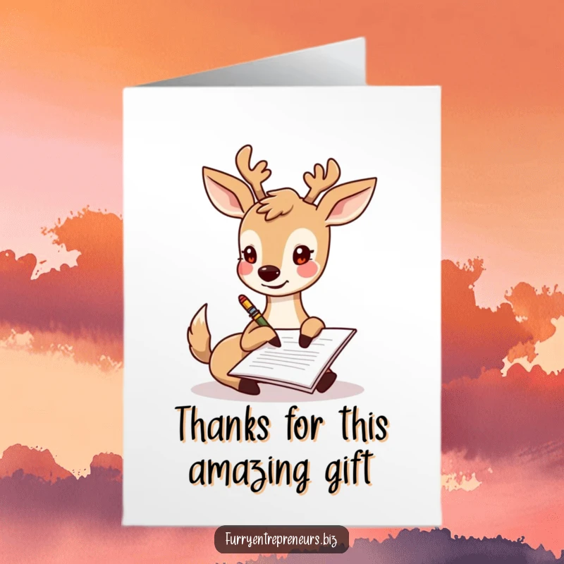 Funny Free Printable Thank You Card: A happy deer signs a document with its hoof, expressing sincere gratitude.