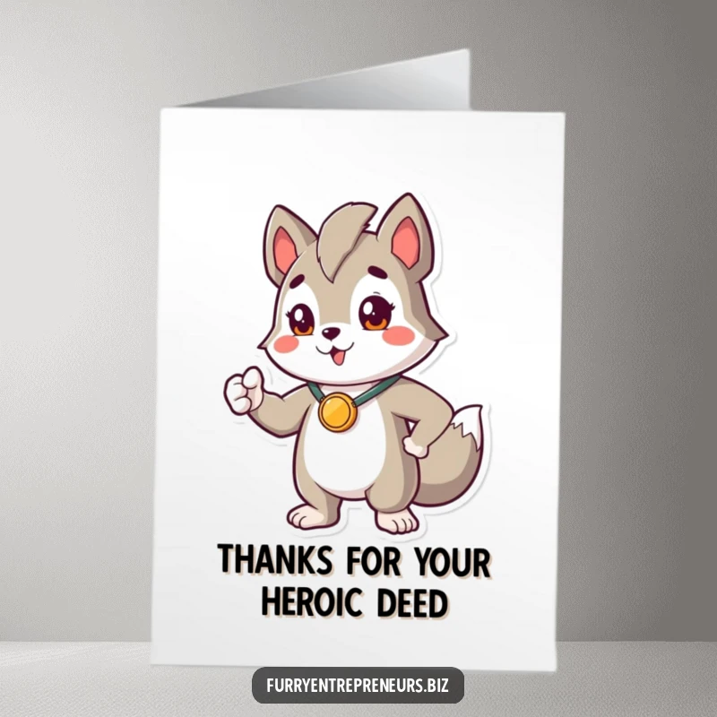 Funny Free Printable Thank You Card: Proud animal hero striking a pose with a medal, saying thanks with pride.