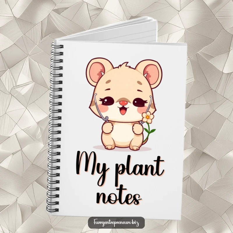 Funny notebook with a delighted animal character, stethoscope, and flower, encouraging users to document their own observations.