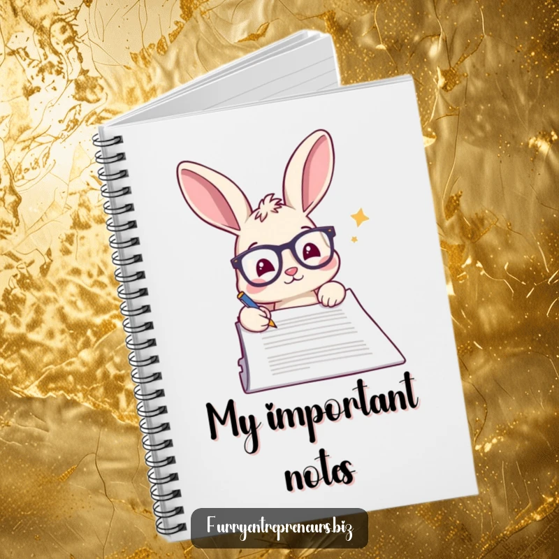 Funny rabbit notebook, wearing glasses, signing a document, ready to record important information.