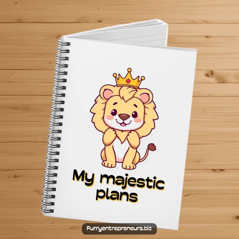Funny proud lion with crown accepting applause on a notebook cover, perfect for regal notes and funny gifts.