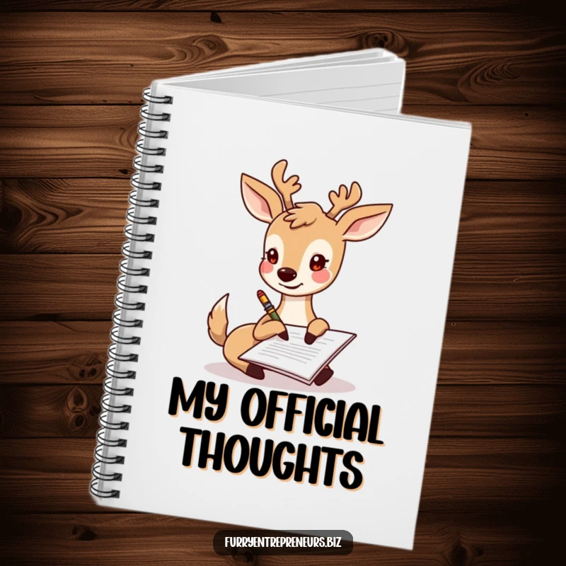 Funny deer signing a document with its hoof, a humorous notebook for writing and planning.