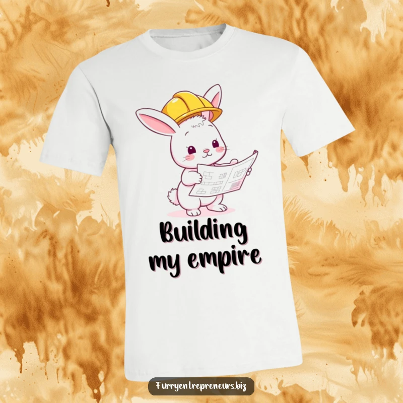 Funny bunny in a hard hat, examining a blueprint, embodying meticulous construction and humorous inspection.