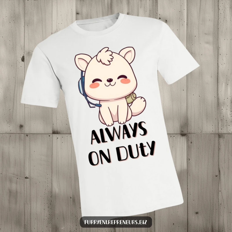 Funny animal call center t-shirt, a playful creature with a headset grins while on a call, perfect for customer service professionals.