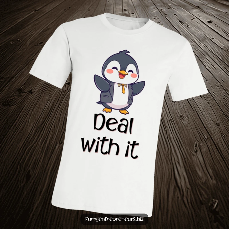 Funny penguin in a suit shaking hands, professional t-shirt, business humor, formal and fun, great funny gift.