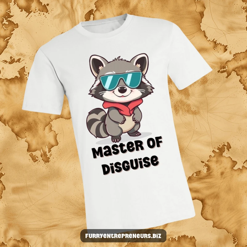 Funny raccoon character in spy gear, sneaking, secret agent t-shirt, stealthy and cool, great funny gift.
