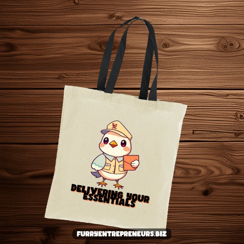 Funny Bird Mail Carrier Tote Bag: A charming bird in a uniform holding a mailbag, perfect for carrying groceries or daily items with a funny twist.