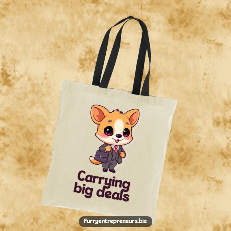Funny Business Animal Tote Bag: A cute animal in a business suit with a briefcase, ready for meetings, making it a chic and funny gift.
